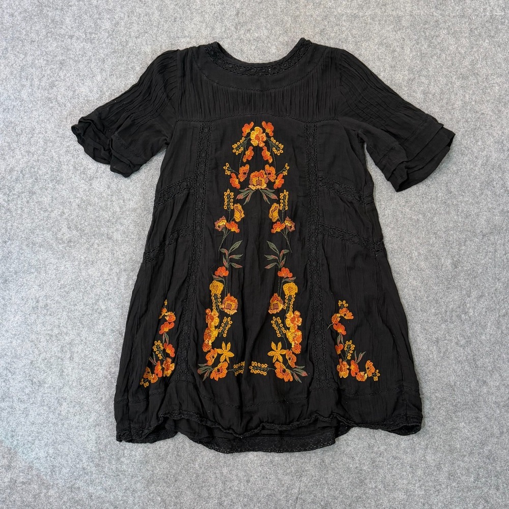 Free People Black Perfectly Victorian Floral Embroidered Dress Women's Size XS